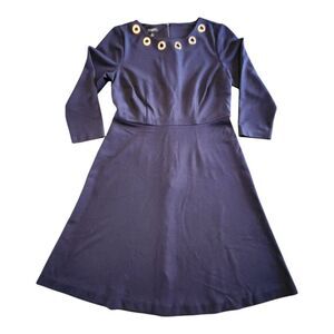 Talbots Dress Womens Size 2 Petites Blue 3/4 Sleeve Back Zip Stretch Knee Length